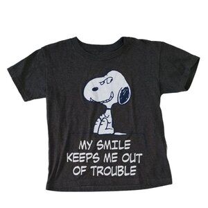 2/$15 Peanuts Snoopy Graphic T Shirt Gray XS My Smile Keeps Me Out Of Trouble